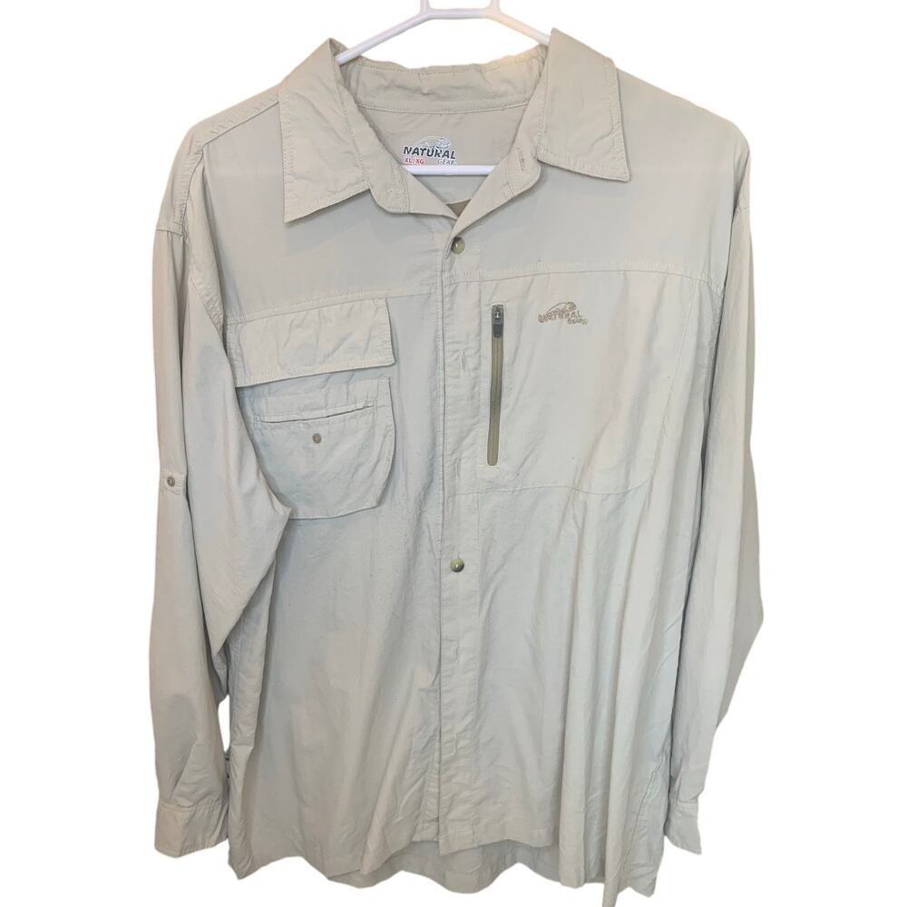 Natural Gear Fishing Shirt XL Khaki Nylon Vented Long / Short Sleeves Mens